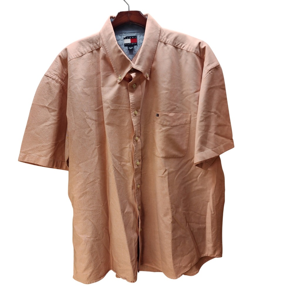 Tommy Hilfiger Mens XXL Short Sleeve Oxford Button Down Shirt Peach Salmon